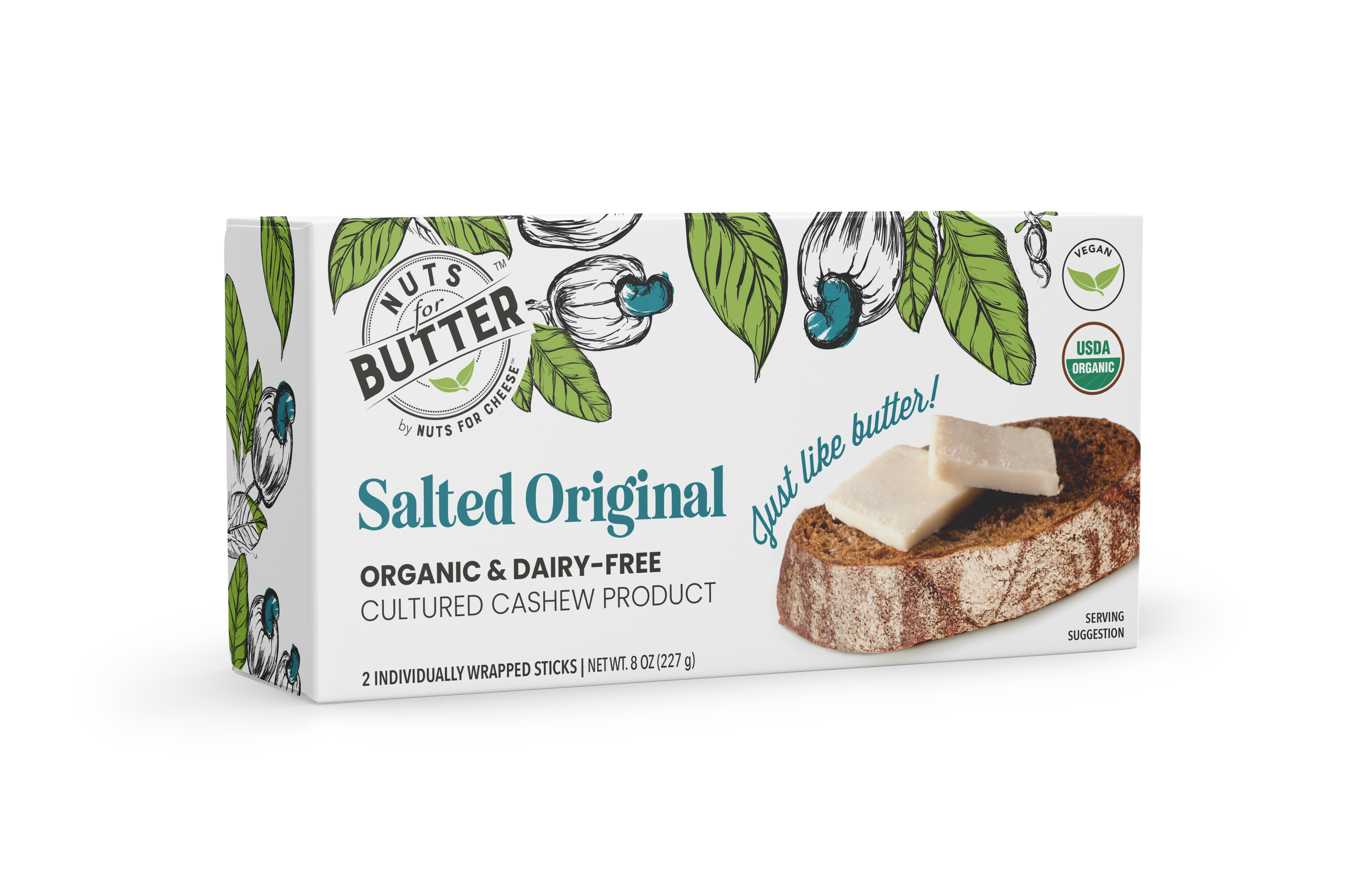 Nuts For Butter™ Emballage d'un produit à base de beurre végétal Salted Original sur fond blanc