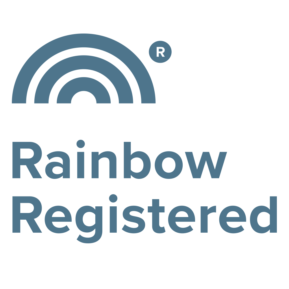 Logo du programme d'accréditation "Rainbow Registered LGBT+ Friendly".