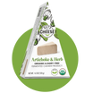 Nuts For Cheese™ Emballage de fromage fermenté Artichauts & Herbes, biologique et sans produits laitiers, sur fond de cercle vert.